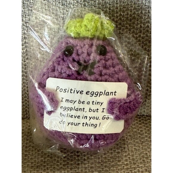 Positive Eggplant Motivational Card Mini Knitted Knit I believe in You Go New - Picture 1 of 4